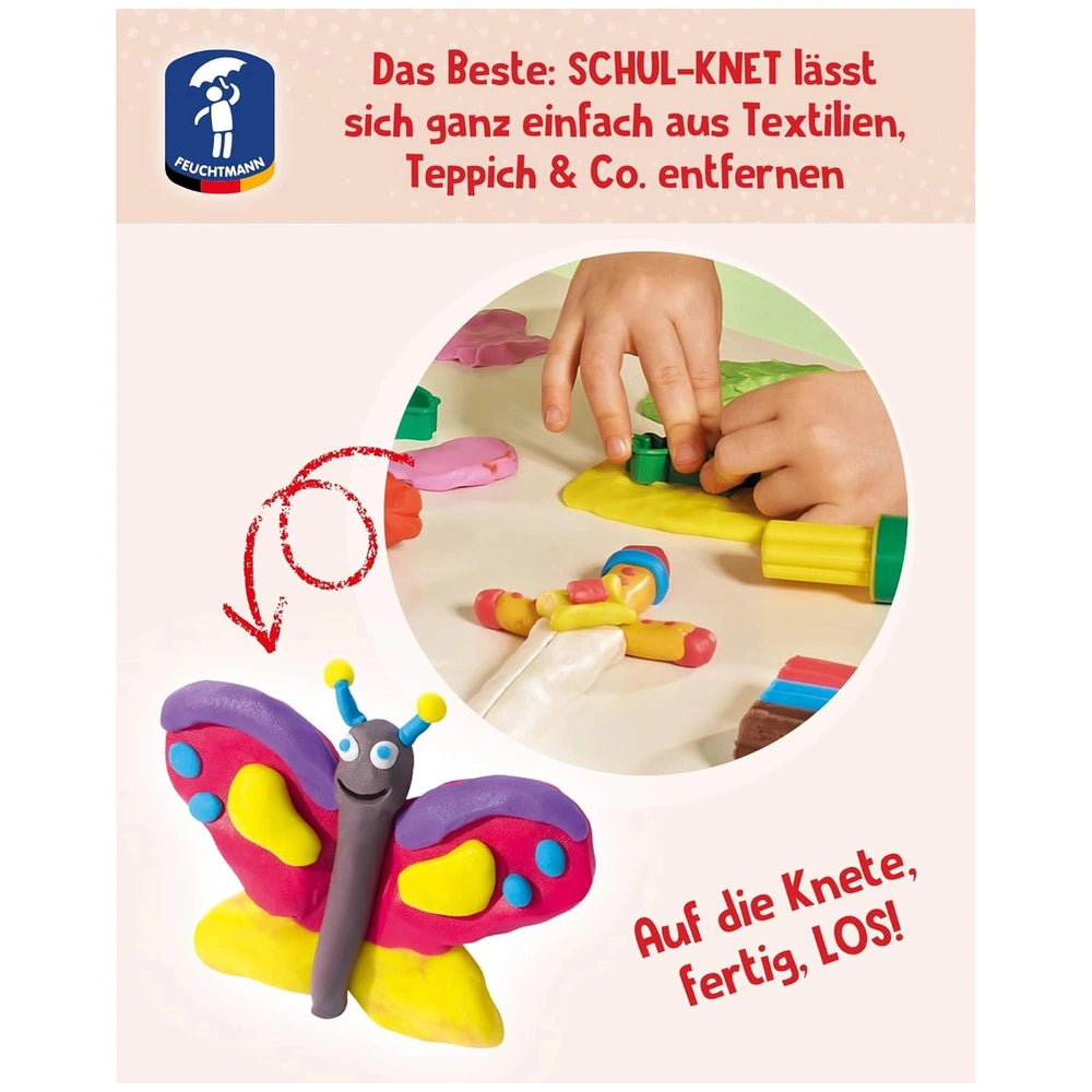 Feuchtmann Basic Modelling Dough pack featuring colorful butterfly design with various crafting materials and tools.