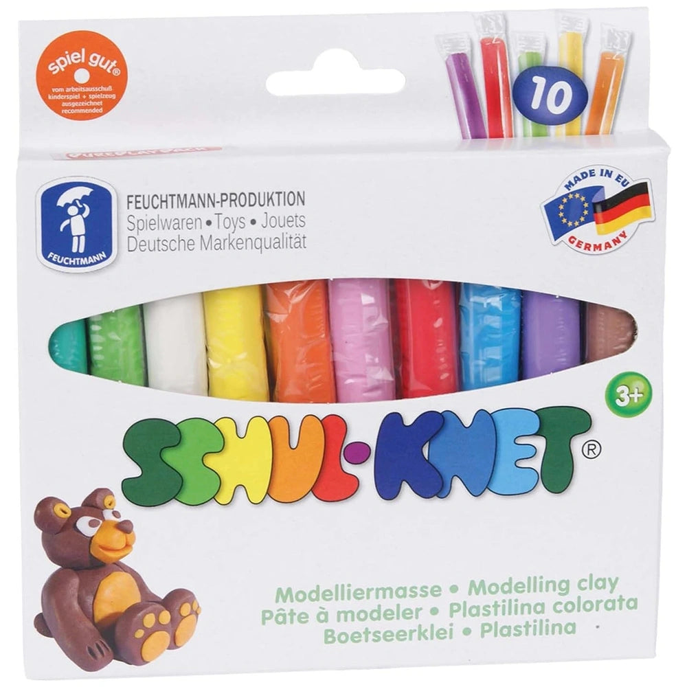 Feuchtmann Basic Modelling Dough 10 X 18 Gr Colors Pack features colorful text on glossy white cardboard and transparent matt