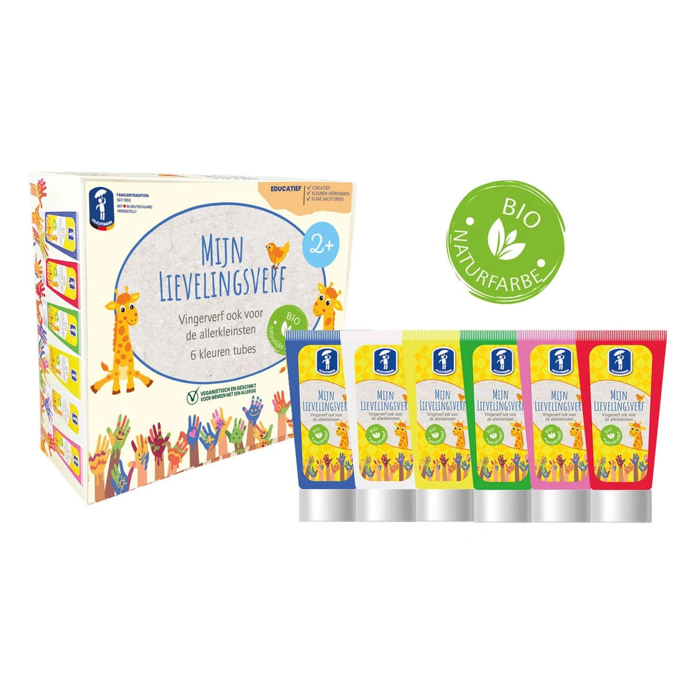 Feuchtmann My Favorite Color 6 x 75g tubes pack in matte cardboard with colorful label, transparent window, and metallic silv