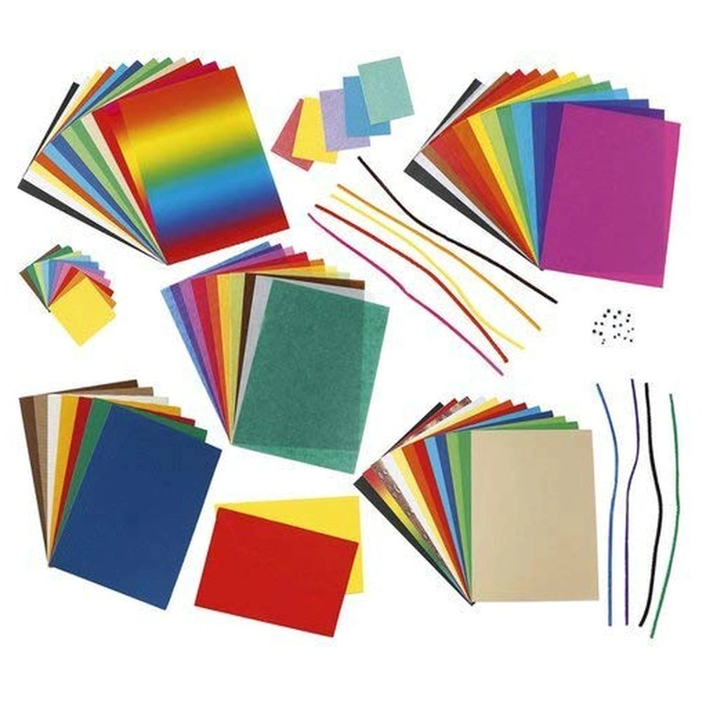 Folia Creative Box featuring 323 multi-colored cardboard sheets arranged in a vibrant layout for arts and crafts projects.