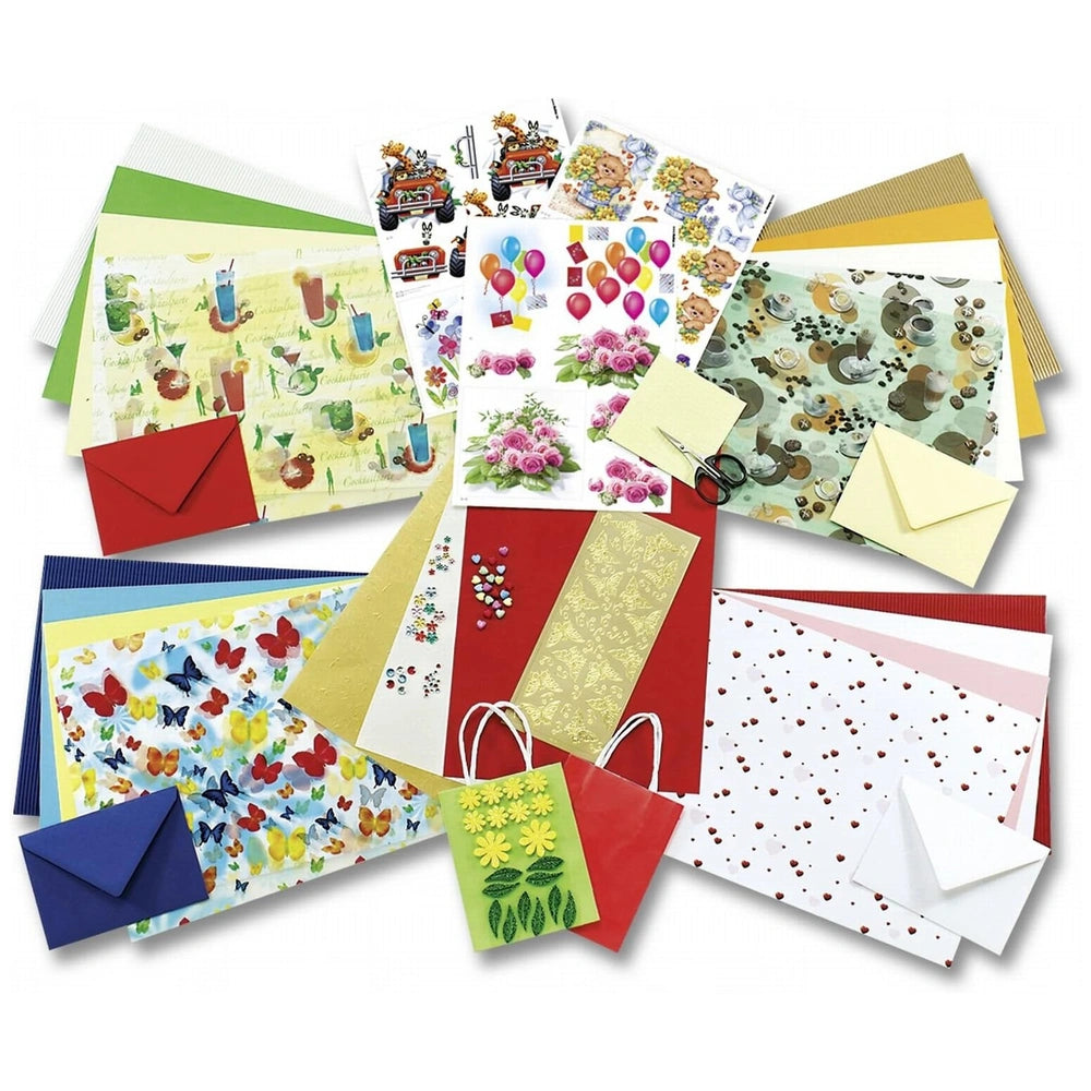 Folia Creative DIY Trend Set features 114 multi-colored sheets in envelopes with floral and butterfly designs on matte cardbo