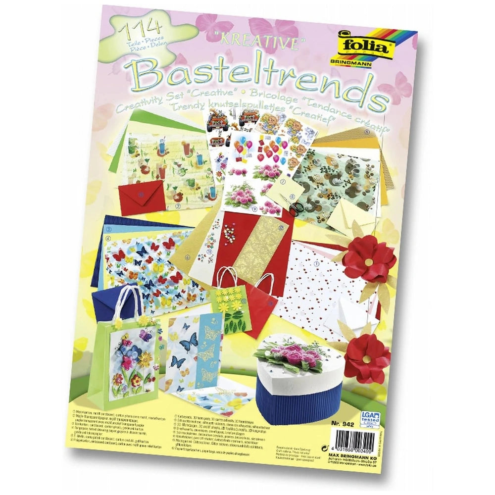 Folia Creative DIY Trend Set packaging showcases 114 multi-coloured sheets with glossy floral and striped designs.