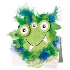 Folia Deko Mix Bastelset features textured paper, glittery green and blue feathers, and striped cardstock in a colorful layou