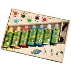 Folia Hobby Set Antik Window Color kit with six matte finish paint bottles featuring colorful fish designs on glossy labels.