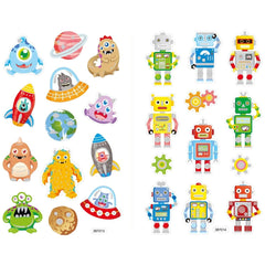Folia - Univers 25 3D Soft Stickers Pack with 12 glossy characters including aliens and robots, arranged in a colorful grid.