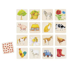 GOKI Memo In the Countryside card game packaging features colorful animal illustrations arranged in a grid on a white backgro