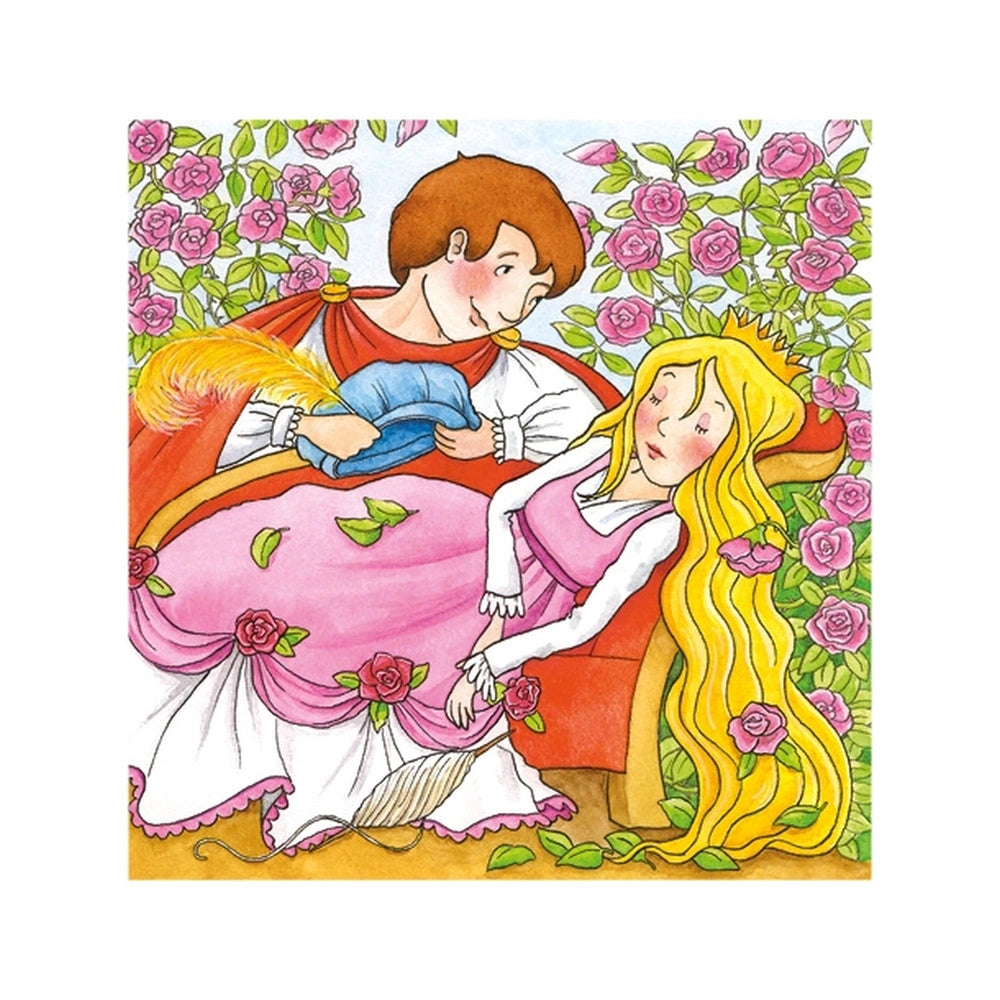 Gollness Fairy Tale Cube Puzzle features two children, one in a pink dress and another in a red shirt, surrounded by glossy p