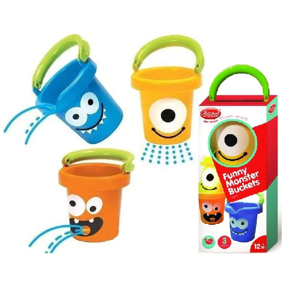 Gowi - Funny Monster Buckets - 3 Piece Set In The Box - Beach & Sand Toys
