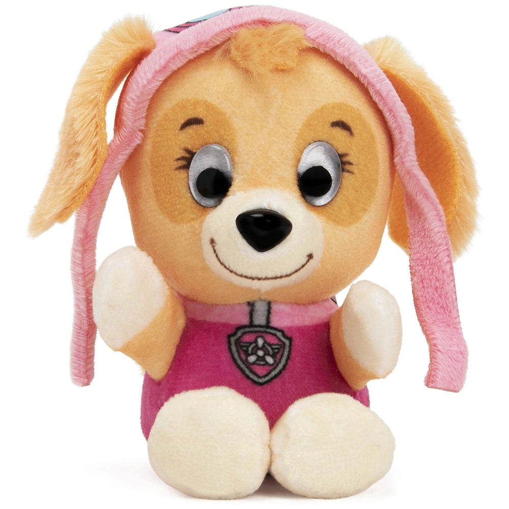 GUND PAW Patrol plush toy resembling a friendly dog in pink outfit and hat, featuring a brown body and white paws.