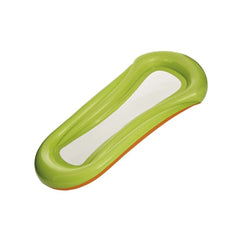 Happy People Air Mattress in rainbow design, featuring green top and orange bottom, with a plastic frame and cover.