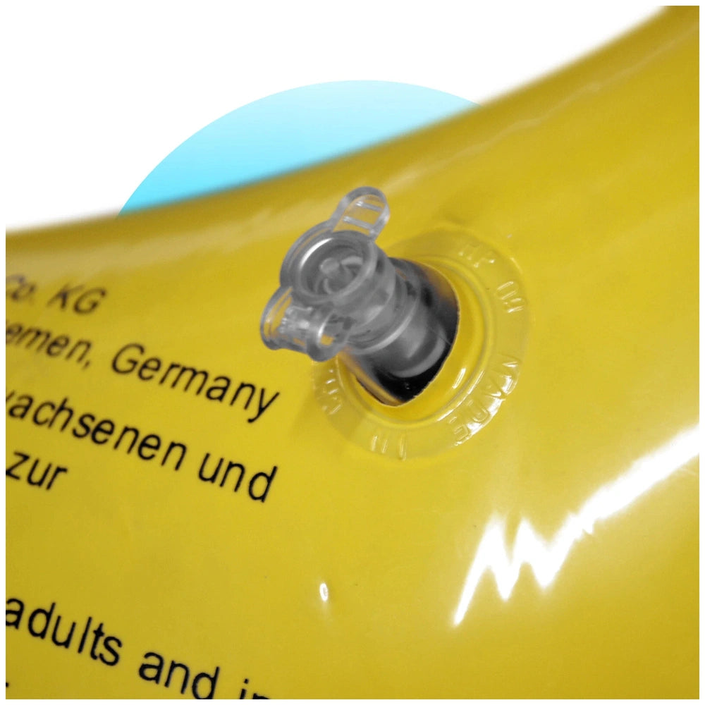 Happy People Aqua Splash Swim Ring 53 cm in bright yellow glossy plastic with a clear window and visible metallic component.