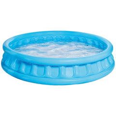 Blue inflatable pool ring, 155 cm x 32 cm, filled with water, designed for fun in the water.