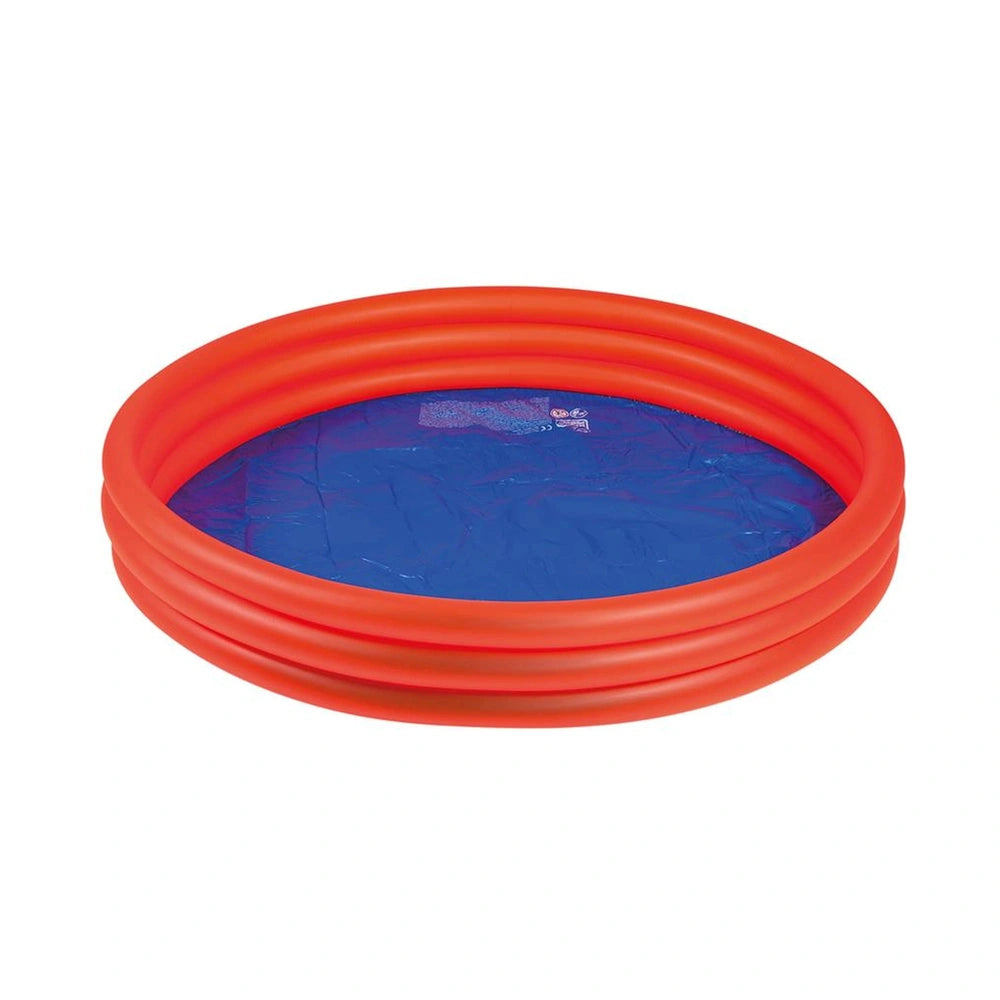 Happy People pool with three rings for kids, featuring a red plastic ring and inner tube, measures 157 x 28 cm.