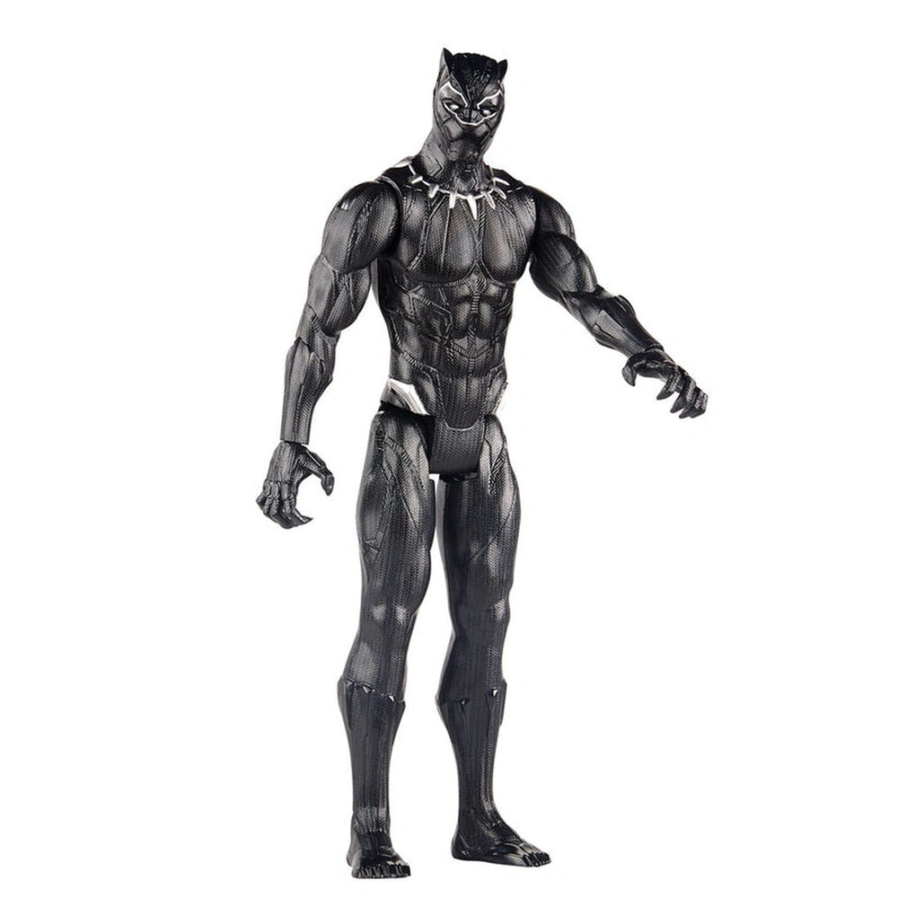 Black Panther Deluxe action figure with glossy and matte finishes, showcasing a textured costume and muscular build.