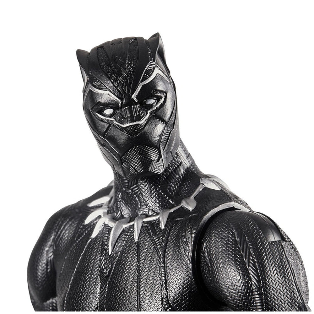 Black Panther deluxe action figure mask in black with silver accents, featuring textured surface and detailed mouthpiece desi