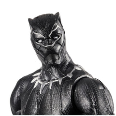 Black Panther deluxe action figure mask in black with silver accents, featuring textured surface and detailed mouthpiece desi
