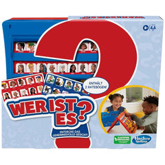 Hasbro Wer Ist Es Board Game German Edition packaging in glossy blue with white and red text, featuring a large question mark