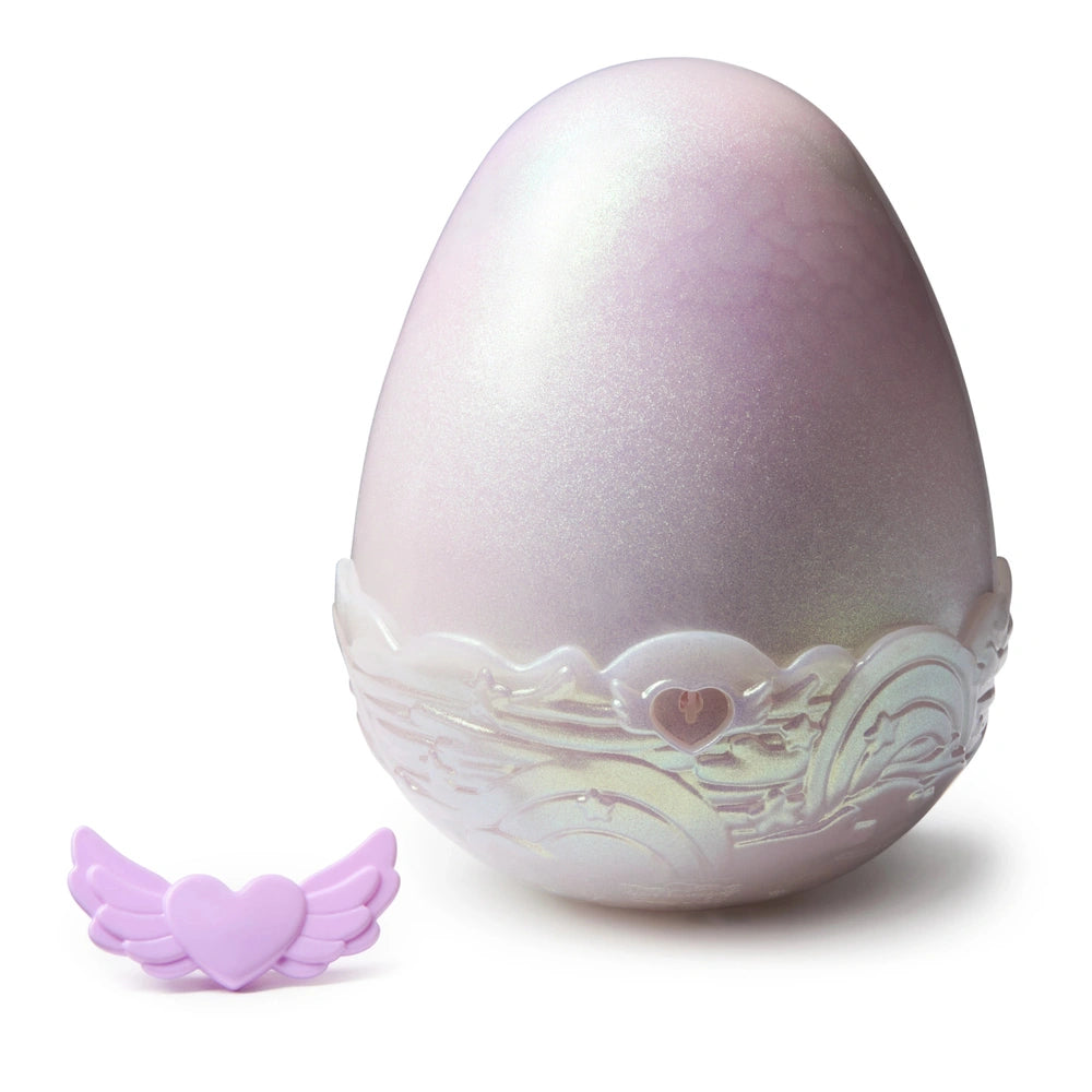 Hatchimals Alive Mystery Hatch Pufficorn is a pastel egg-shaped interactive plush with a heart design, reflecting light.