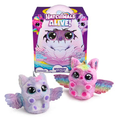 Hatchimals Alive Mystery Hatch Pufficorn is a soft, pink plush toy with wings, large eyes, and a heart design on its chest.