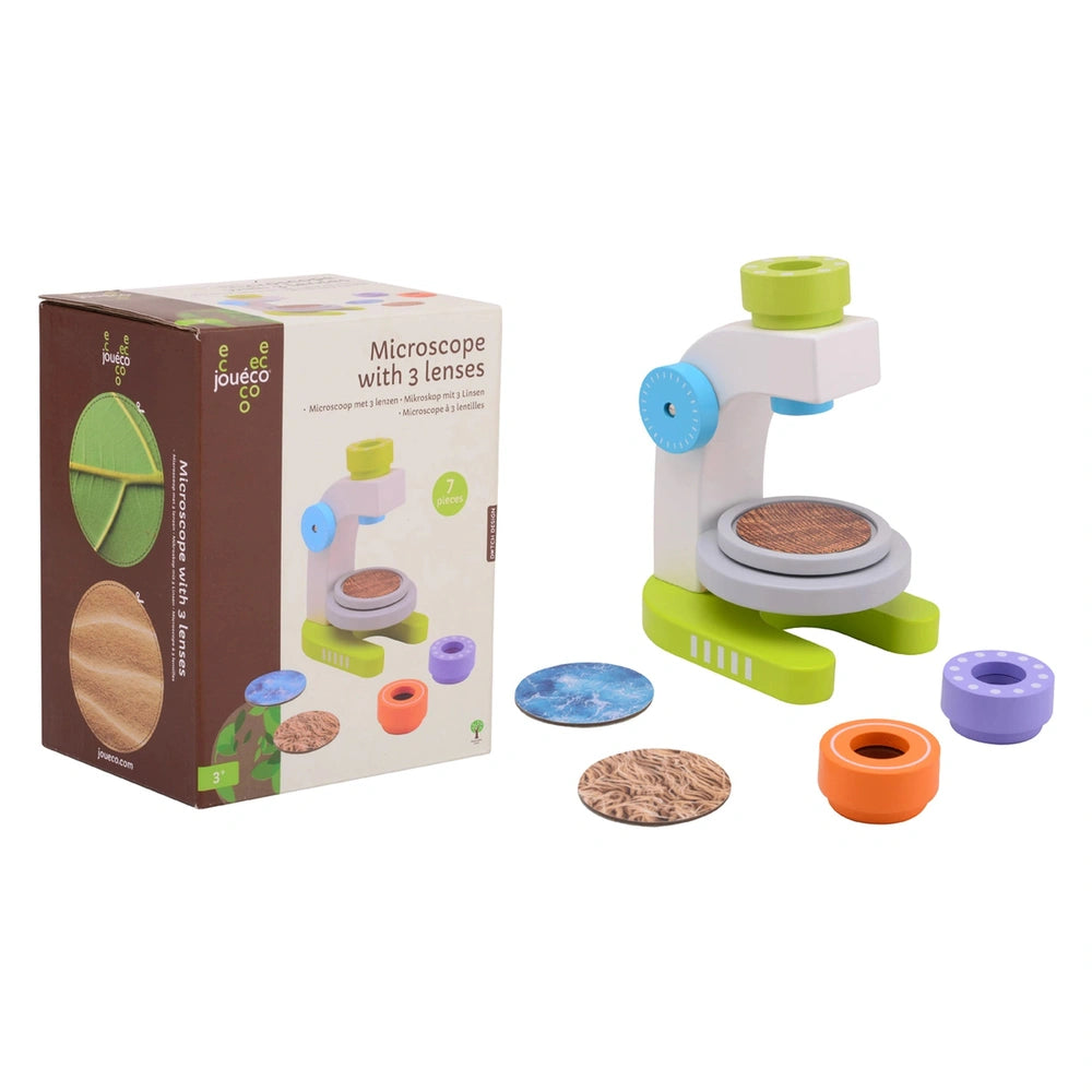 Johntoy - Wooden Microscope With 3 Lenses - Pretend Professions & Role Playing