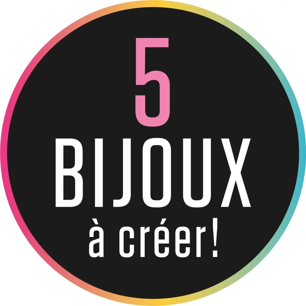 LANSAY My Charms Bracelets features bold text on a circular, multi-colored gradient background, highlighting "5 BIJOUX À CRE"