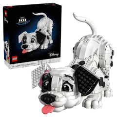 LEGO 101 Dalmatians puppy construction set features a white dog with black and pink accents in a clear window box.