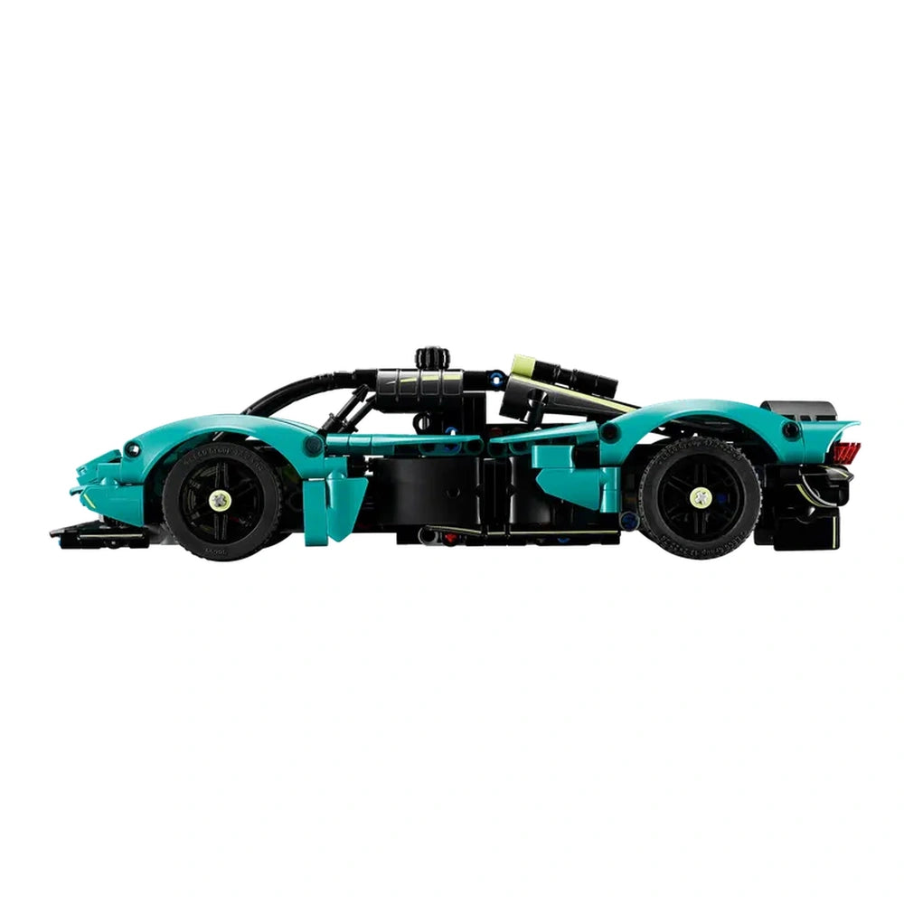 LEGO Aston Martin Valkyrie construction set features a sleek blue and black convertible toy car with glossy and matte finishe