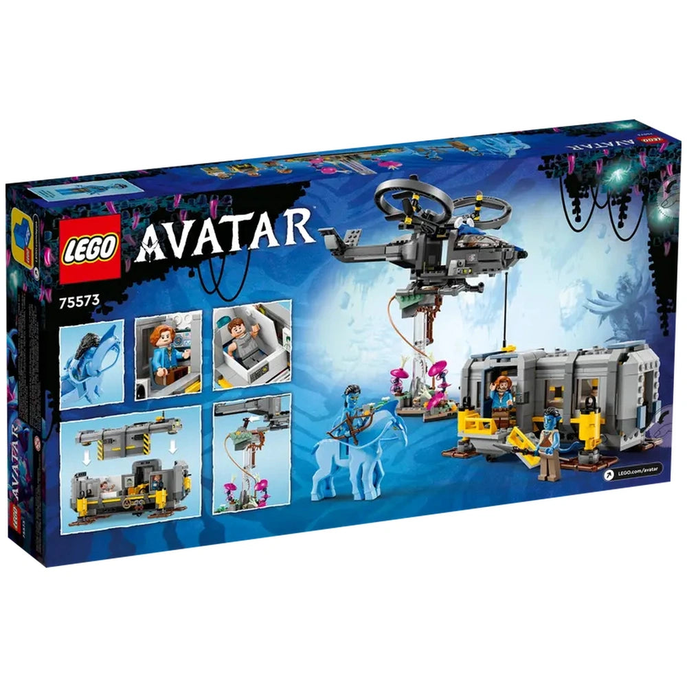 LEGO Avatar Floating Mountains set showcases vibrant packaging with characters and vehicles from the Avatar franchise.