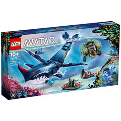 LEGO® Avatar construction set featuring Payakan the Tulkun, Crabsuit, and mini-figures, set against an underwater backdrop.