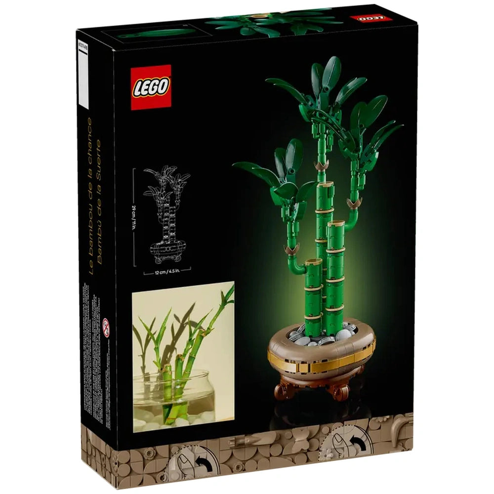 LEGO® Botanicals Lucky Bamboo construction set featuring three green bamboo stems with leaves, set in a decorative pot with pebbles.