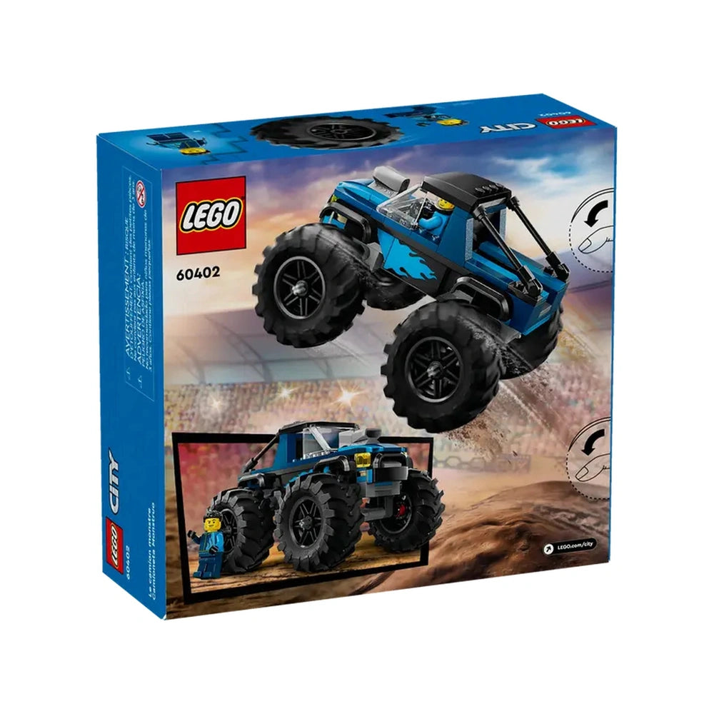 LEGO® City Blue Monster Truck construction set box featuring a vibrant blue truck with oversized rubber tires and a minifigure next to it.