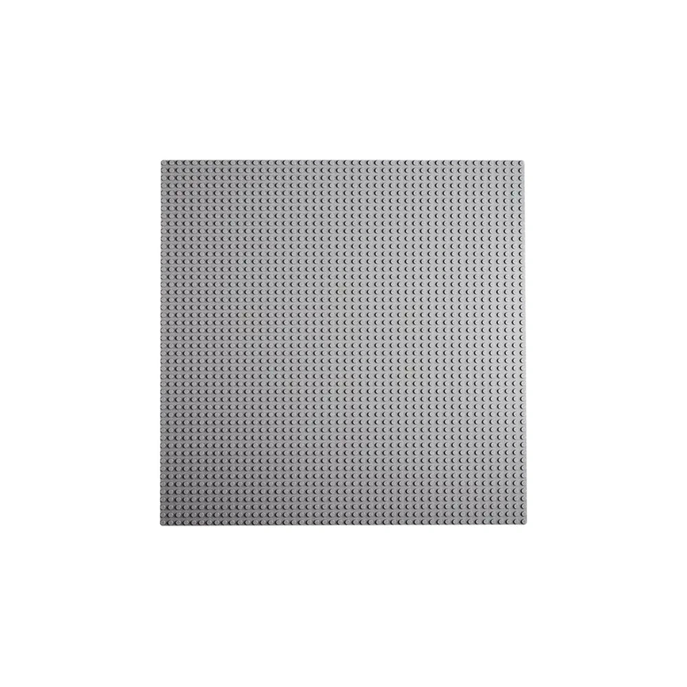 Gray LEGO Classic Baseplate measuring 14.5 inches square features 2,304 aligned studs for stable construction and creativity.