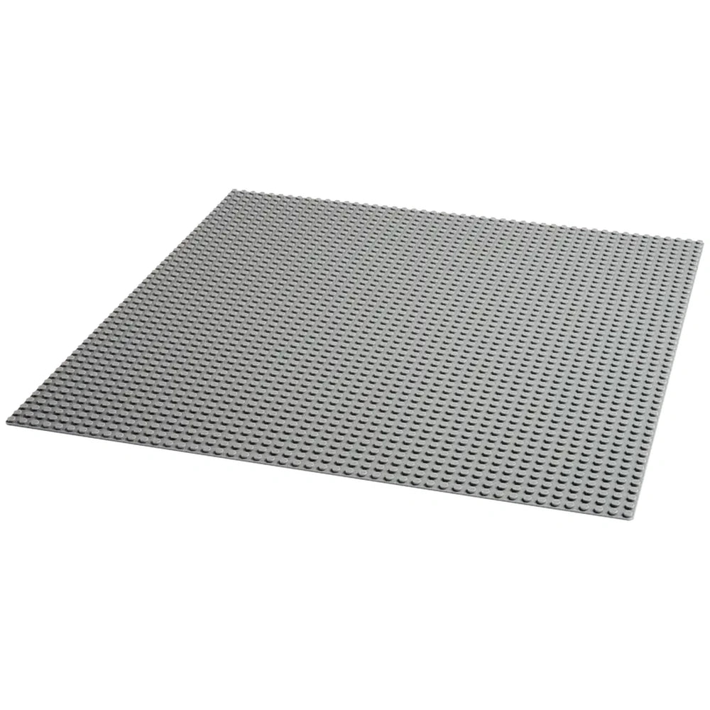 Gray LEGO® Classic baseplate measuring 14.5 inches square with 2,304 aligned studs, ideal for creative building and play.