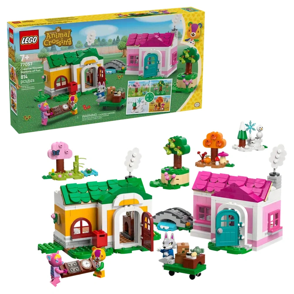 LEGO Creative Houses: Seasons of Fun construction set featuring vibrant yellow and pink houses, surrounded by colorful trees and accessories, perfect for imaginative play.
