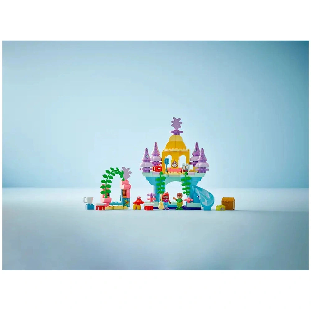 Colorful LEGO® DUPLO® Ariel’s Magical Underwater Palace set featuring a vibrant castle, playful figures, and accessories for imaginative play.