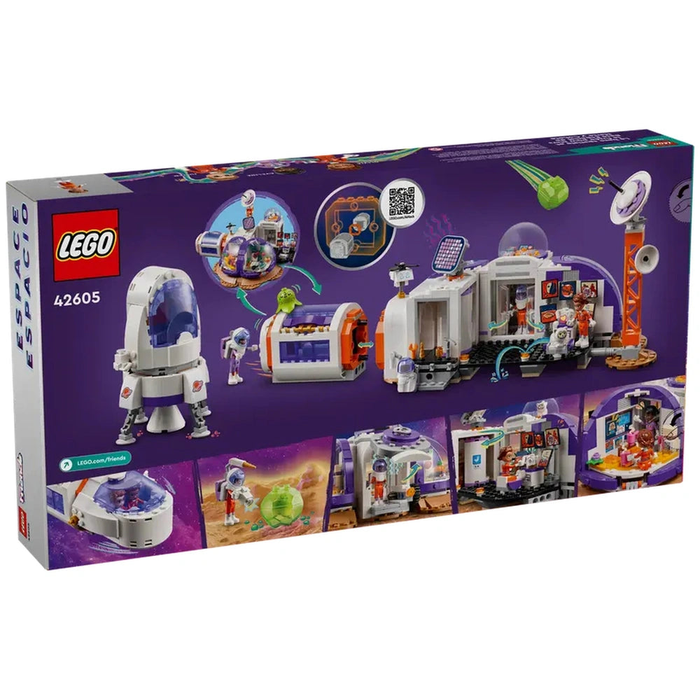 LEGO Friends Mars Space Base and Rocket construction set featuring vibrant colors, mini-dolls, and a space-themed environment.