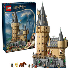 LEGO Harry Potter Hogwarts Castle set featuring the Main Tower, minifigures, and vibrant, detailed architecture with colorful accessories.