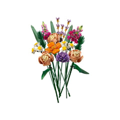 Colorful LEGO Flower Bouquet featuring pink roses, purple aster, yellow daisies, and green leaves, arranged with adjustable stems.