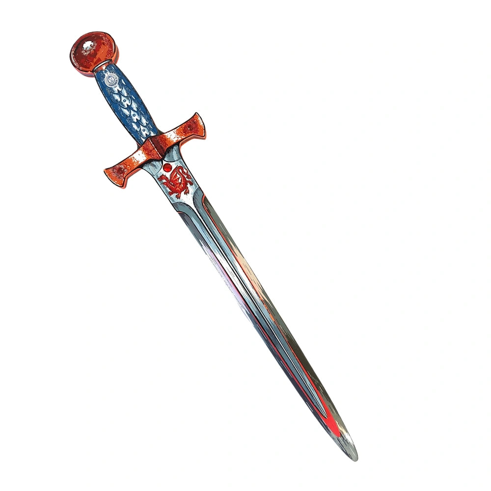 Amber Dragon Sword featuring a red tip, blue middle section, and silver blade, designed for pretend professions and role play