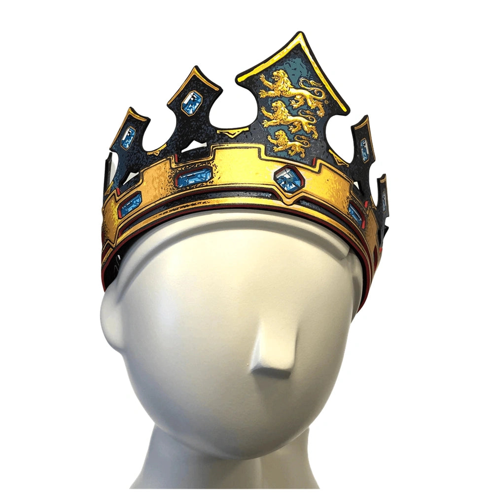 King Crown from Liontouch features a glossy gold top, white matte base, and a red and gold striped band.