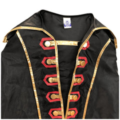 Liontouch Pirate Cape in black with red accents, featuring metallic gold trim, high collar, and multiple pockets.