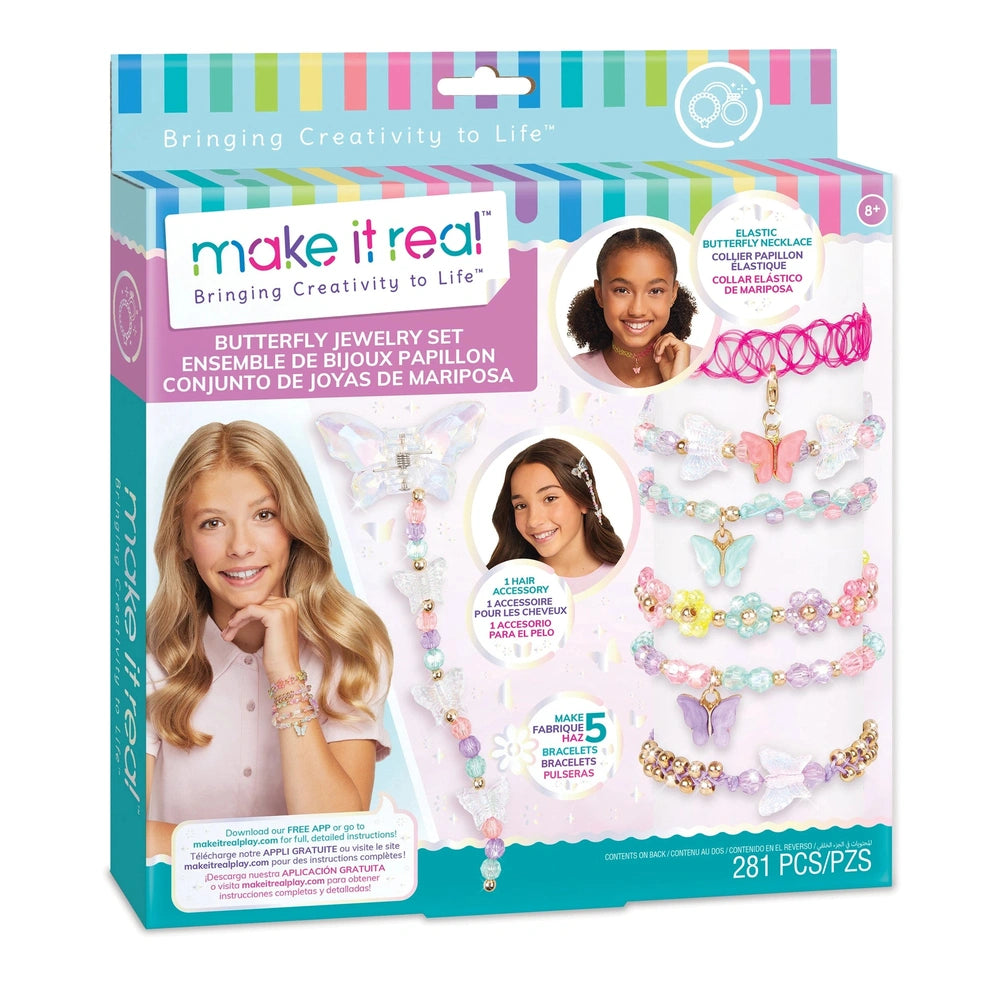 It Real - Butterfly Jewelry Set, 281 PCS, featuring necklace, bracelet, earrings, and hair accessories in pastel colors.