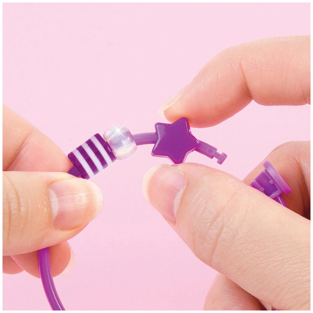 DIY Fashion Beaded Bangle Bracelets featuring a purple star shape and pink key shape with clear round components.