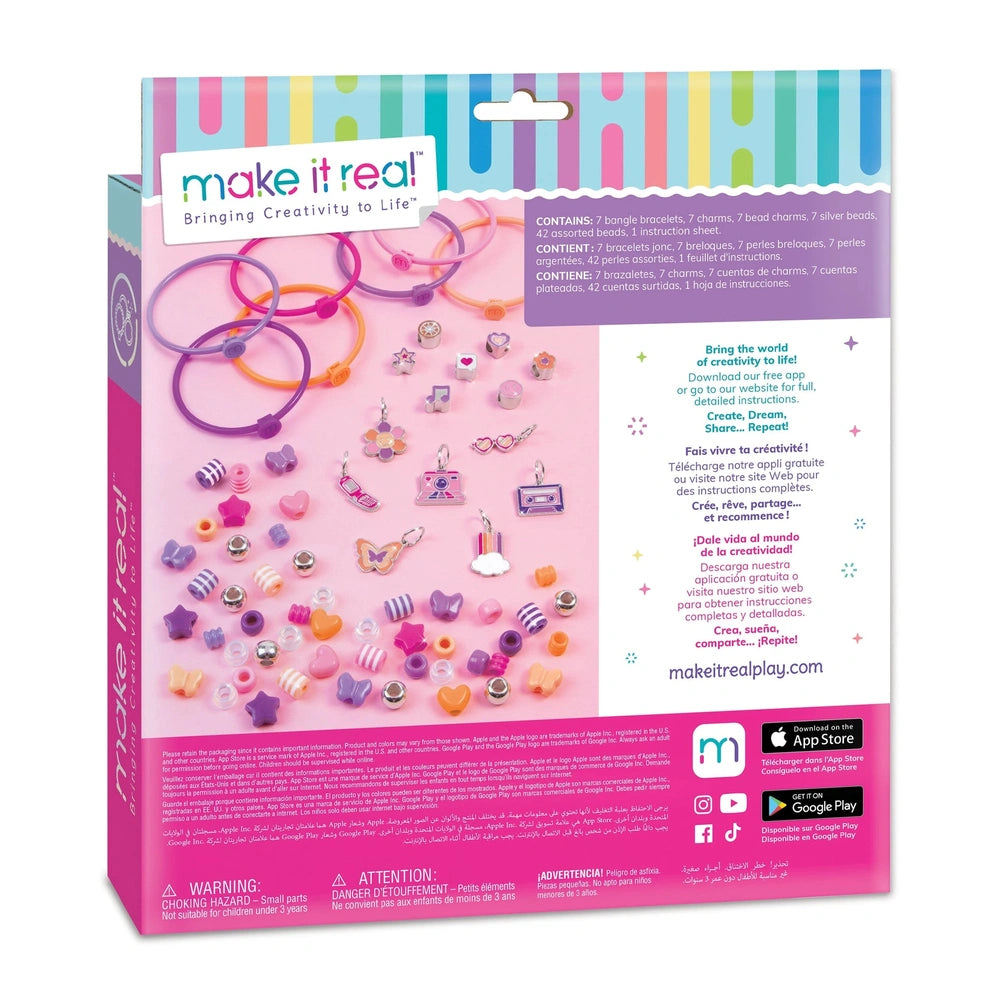 MAKE IT REAL DIY Fashion Beaded Bangle Bracelets in vibrant packaging with colorful beads, charms, and a clear plastic window
