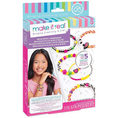 MAKE IT REAL Neon Retro Bracelets packaging features a glossy box with colorful accessories including a bracelet, necklace, a