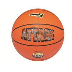 Mandelli Attack Basketball Size 7 with orange leather-like texture and logo, featuring "SPORTS" and "OFFICIAL" text.