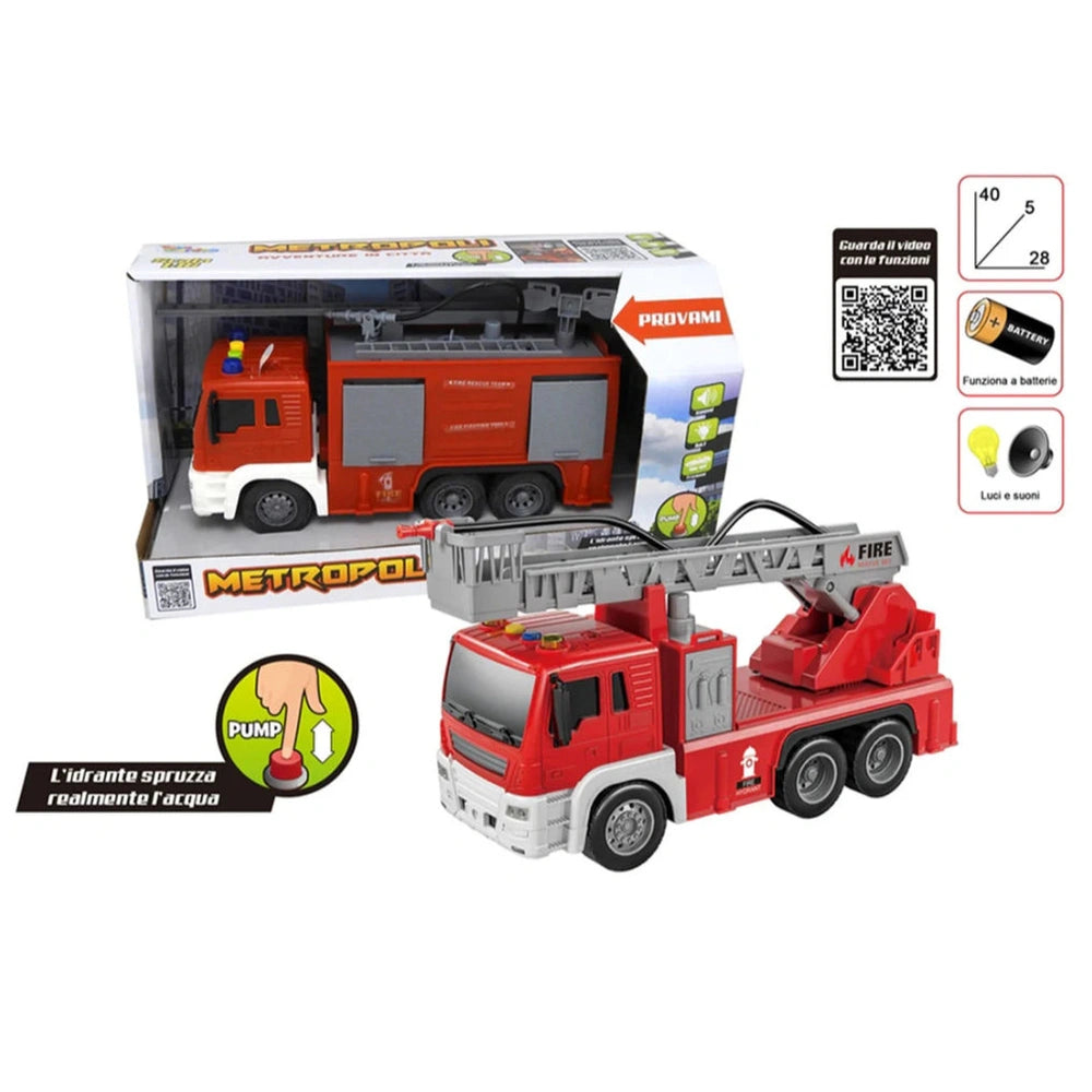 Red fire truck and gray crane toy set, featuring vibrant colors and realistic details for imaginative play.