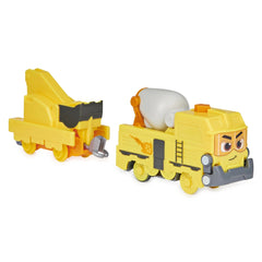 Mighty Express Motorized Train set features a yellow and a white train, both with smooth plastic surfaces and playful designs