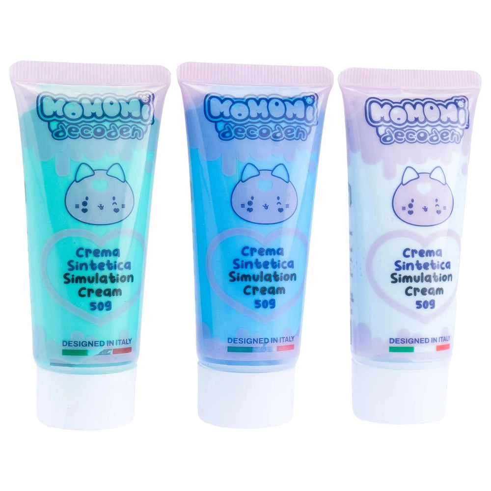 Momomi Decoden Kawaii Artist creamy phone cover featuring three colorful tubes in blue, light blue, and purple with white cap