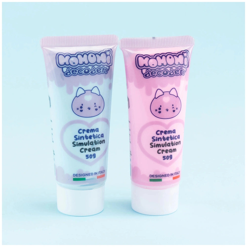 Momomi Decoden Kawaii Artist Creamy Phone Cover Starter Pack with two glossy tubes labeled "Crema Sintetica" and heart design